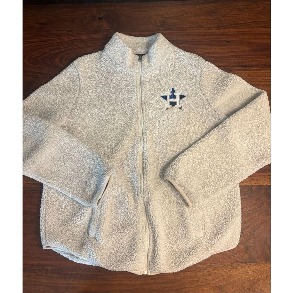 Fanatics Women's White Sherpa Fleece Long Sleeve Full Zip Astros Jacket Medium